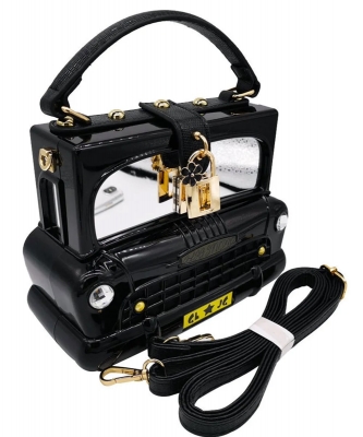 Retro Car Shaped Pad-Lock Crossbody Bag Y0320 BLACK